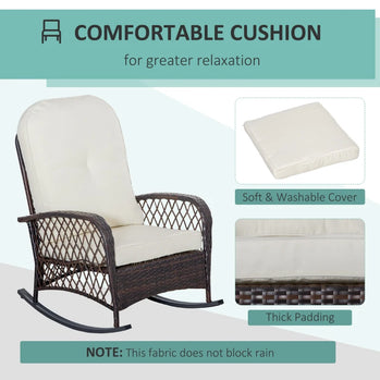 Chaise à bascule en rotin, mobilier d'extérieur en osier avec coussins épais, pour jardin, porche, arrière-cour, blanc crème