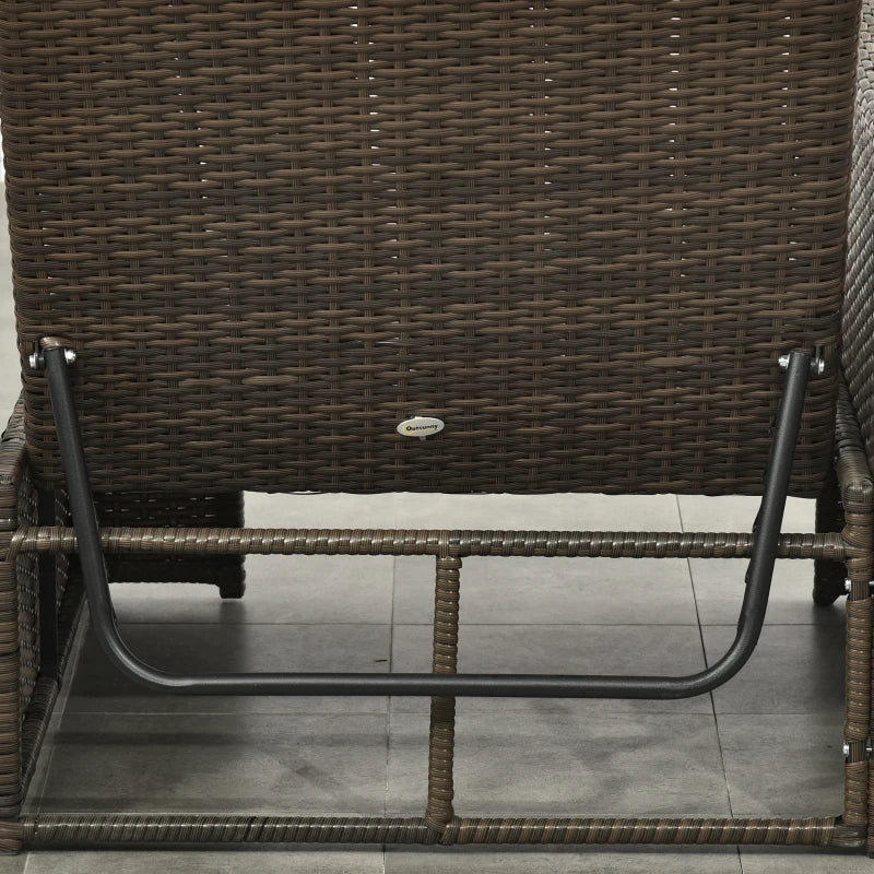 Ensemble de meubles de patio en osier 5 pièces avec coussins, ensemble de canapé d'extérieur en rotin PE avec chaise longue réglable, table basse de rangement, poufs, gris foncé