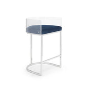 Tabouret de comptoir Lucca en velours bleu encre et acier poli