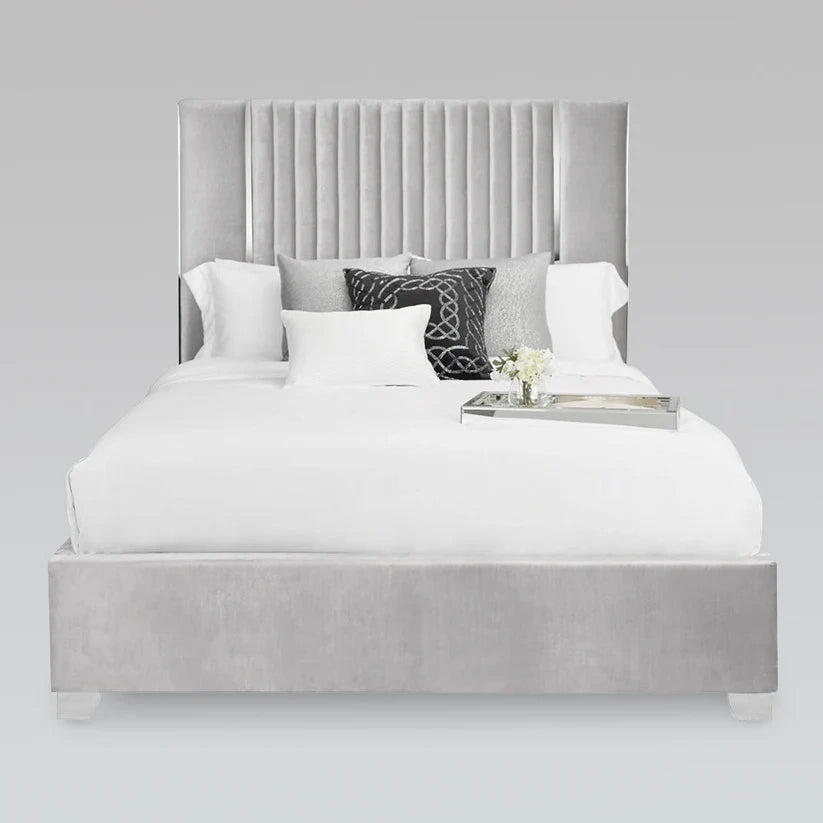 Lit Queen Rembourré Lit Matelassé en Velours Gris Premium Hamilton GY-BED-8229