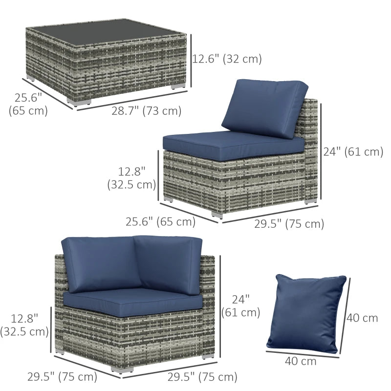 Ensemble sectionnel de jardin en osier, 7 pièces, avec Table à thé, Patio, canapé de salon en rotin, meubles de terrasse d'extérieur, bleu