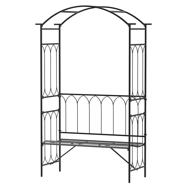 Arche de tonnelle de jardin féérique de 80 pouces de haut avec banc, treillis de Support pour plantes grimpantes d'extérieur en métal avec banc 2 places pour vignes de roses, noir