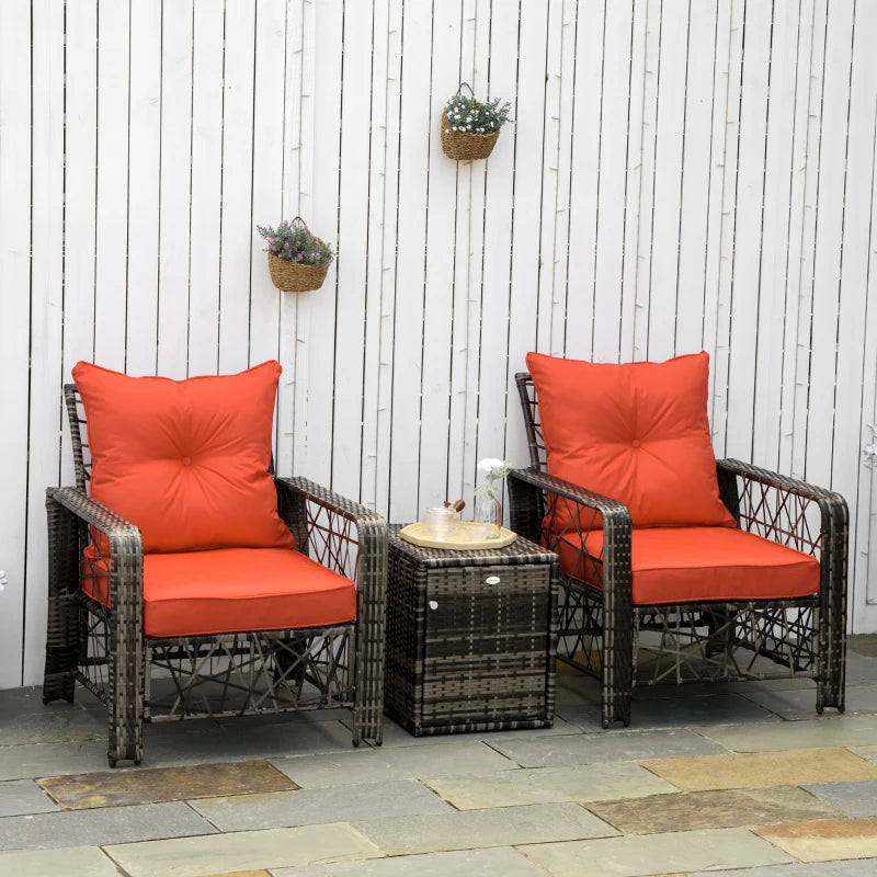 Ensemble de meubles de patio 3 pièces avec coussins de 4 po d'épaisseur, ensemble de bistro d'extérieur en rotin de luxe et table basse avec fonction de rangement pour bord de piscine, jardin, balcon, rouge