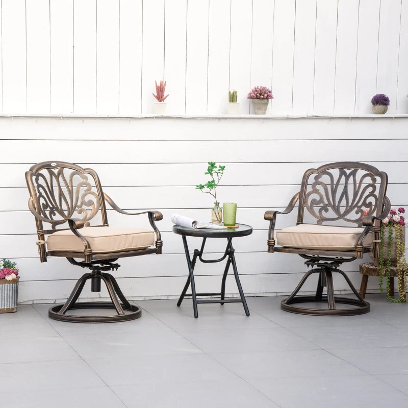 Ensemble de bistro extérieur 2 pièces, chaises à bascule pivotantes à 360 ° avec coussin, cadre en aluminium, cour, pelouse, porche, meubles de jardin, Bronze
