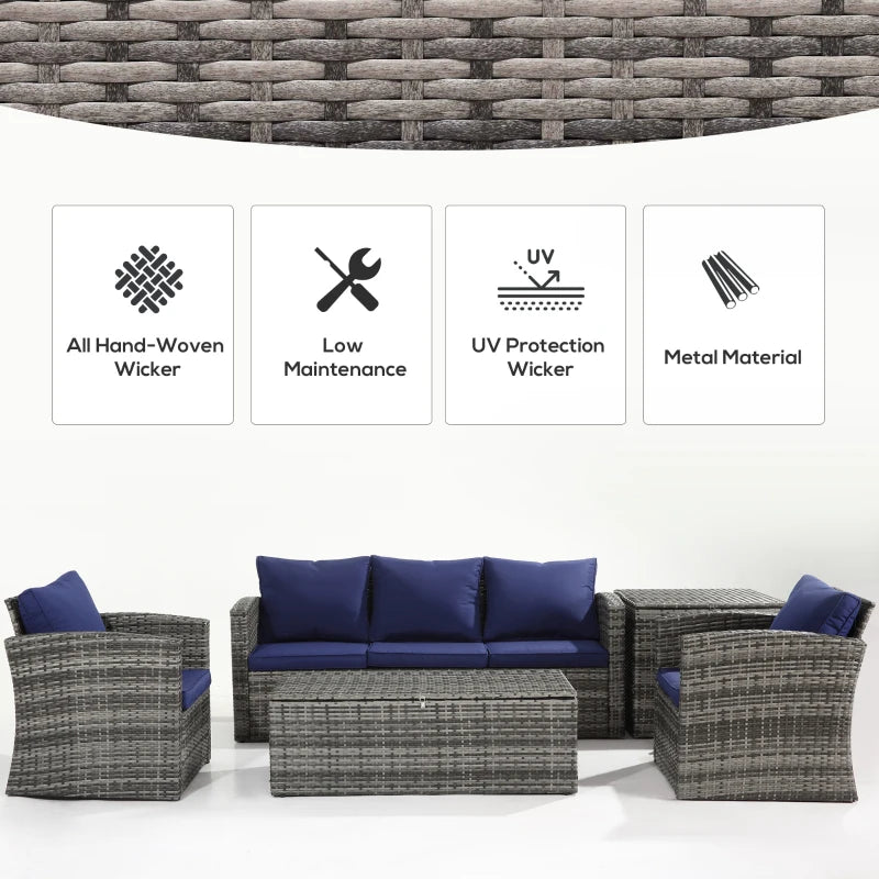 Ensemble de canapé d'extérieur en osier et rotin, 6 pièces, ensemble de meubles de conversation de Patio sectionnel avec Table de rangement et coussin