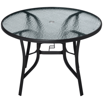 Table de salle à manger de Patio de 42 pouces avec trou de parasol, Table de bistro d'extérieur ronde pour jardin, pelouse, arrière-cour, acier