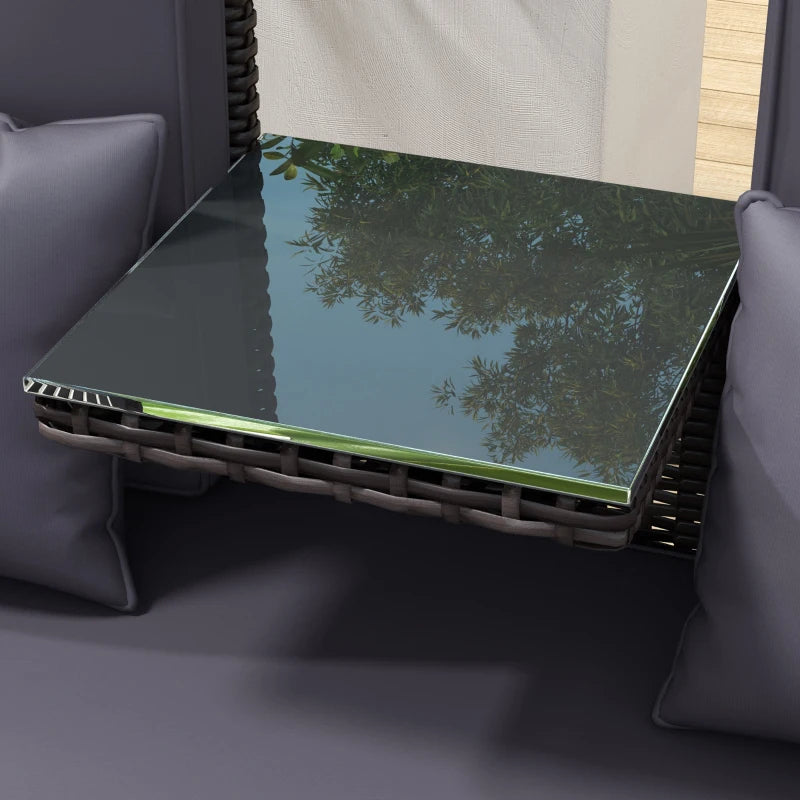 Meubles de rotin de patio, ensembles de canapés de conversation, meubles de balcon en osier en plein air avec table moyenne et coussin, gris