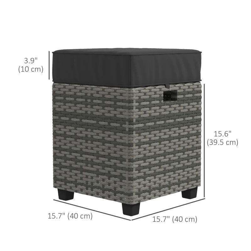 Ensemble de 2 ottomans de patio en osier, deux repose-pieds carrés en rotin PE avec coussin amovible, meubles librement combinés avec poignée pour arrière-cour, jardin, bord de piscine