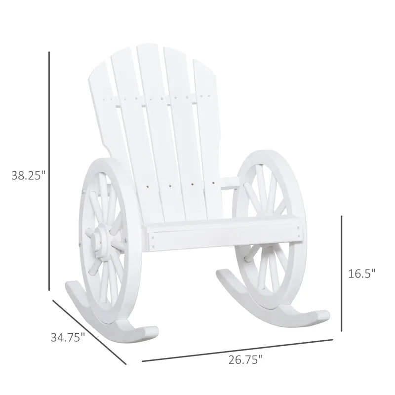 Chaise à bascule Adirondack en bois pour terrasse, fauteuil à bascule d'extérieur avec design à lattes et accoudoirs à roulettes pour porche, bord de piscine ou jardin, blanc