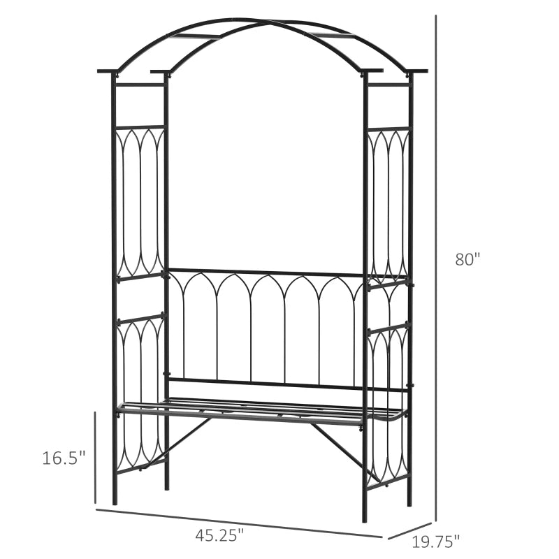Arche de tonnelle de jardin féérique de 80 pouces de haut avec banc, treillis de Support pour plantes grimpantes d'extérieur en métal avec banc 2 places pour vignes de roses, noir