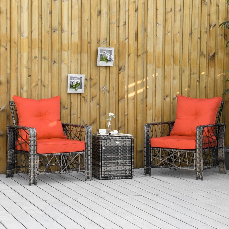 Ensemble de meubles de patio 3 pièces avec coussins de 4 po d'épaisseur, ensemble de bistro d'extérieur en rotin de luxe et table basse avec fonction de rangement pour bord de piscine, jardin, balcon, rouge