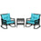 Ensemble de 3 chaises à bascule d'extérieur en rotin PE, chaise à bascule avec plateau en verre trempé, 25" x 26" x 28", vert turquoise