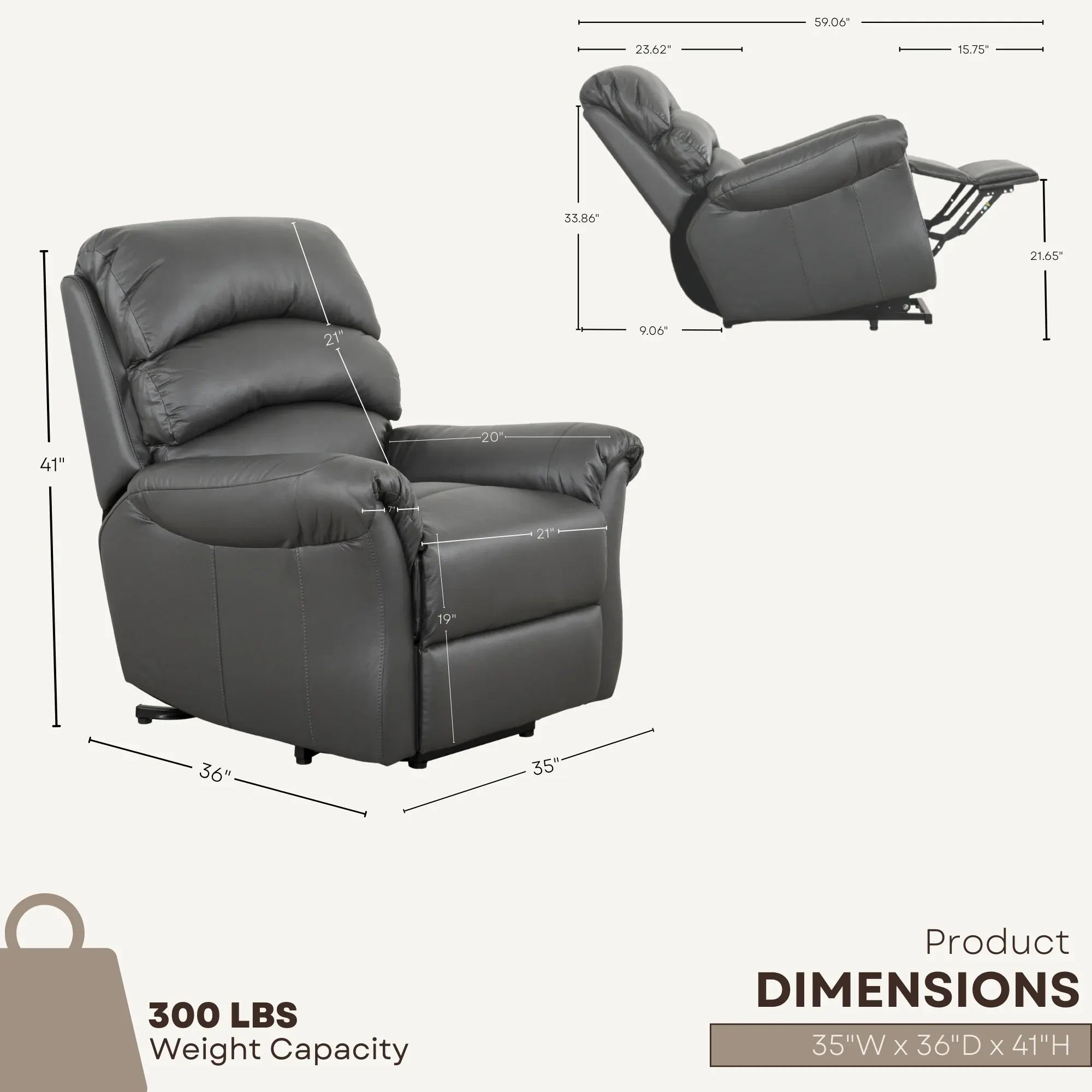 Fauteuil Fresna Power Lift | Faux Cuir Charcoal Durable