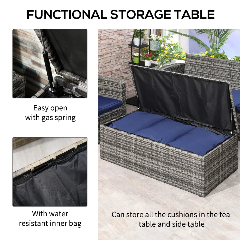 Ensemble de canapé d'extérieur en osier et rotin, 6 pièces, ensemble de meubles de conversation de Patio sectionnel avec Table de rangement et coussin