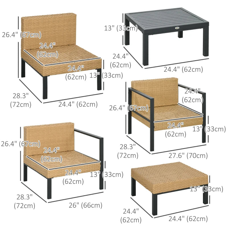 Ensemble de meubles de Patio 6 pièces avec canapé, fauteuil, tabouret, Table, coussins, ensemble de canapé de Conversation d'extérieur en osier