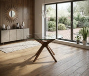 Table au fini noyer avec plateau en verre trempé de 48 po
