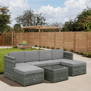Ensemble sectionnel en rotin et osier, 7 pièces, pour Patio extérieur, canapé, Table, repose-pieds, meubles de jardin avec coussins, gris
