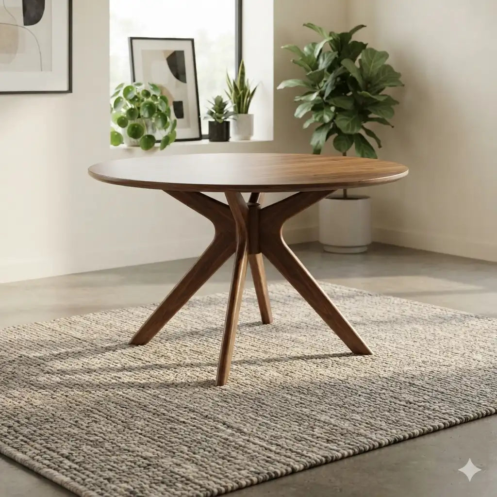 Table de salle à manger ronde CORINNE de 48 po en bois massif, fini noyer – GY-DT-1834