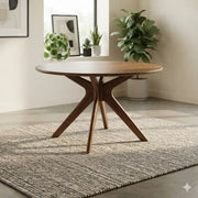 Table de salle à manger ronde CORINNE de 48 po en bois massif, fini noyer – GY-DT-1834