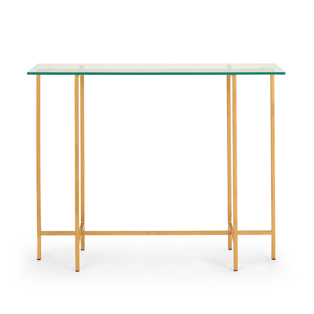 Table console avec plateau en verre Ida : cadre doré