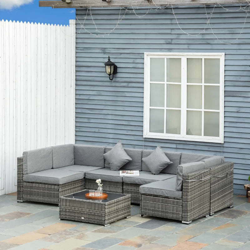 Ensemble de canapés de patio sectionnels en osier d'extérieur, 7 pièces
