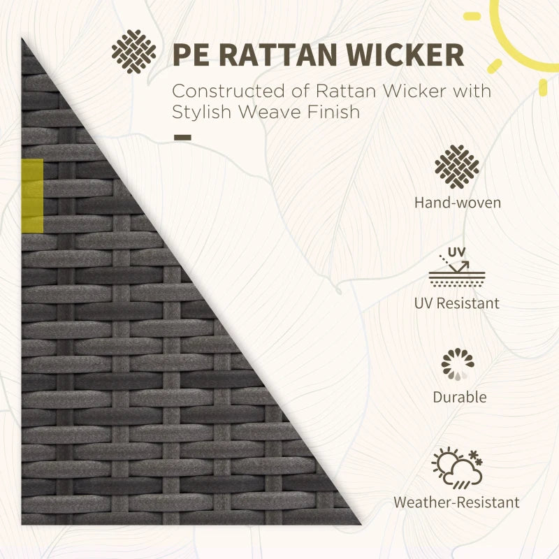 Mobilier d'extérieur avec table, meubles en osier avec causeuse et 2 chaises pour jardin, bord de piscine, gris