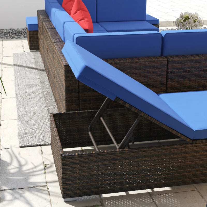 Ensemble de meubles de terrasse en osier 9 pièces avec coussin, bleu marine