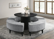 Table en bois massif noir avec base sculptée à cannelures