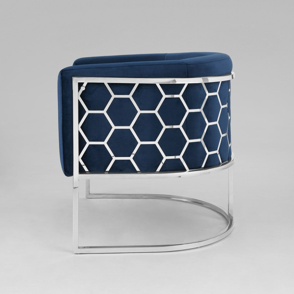 Chaise nid d'abeille : velours bleu