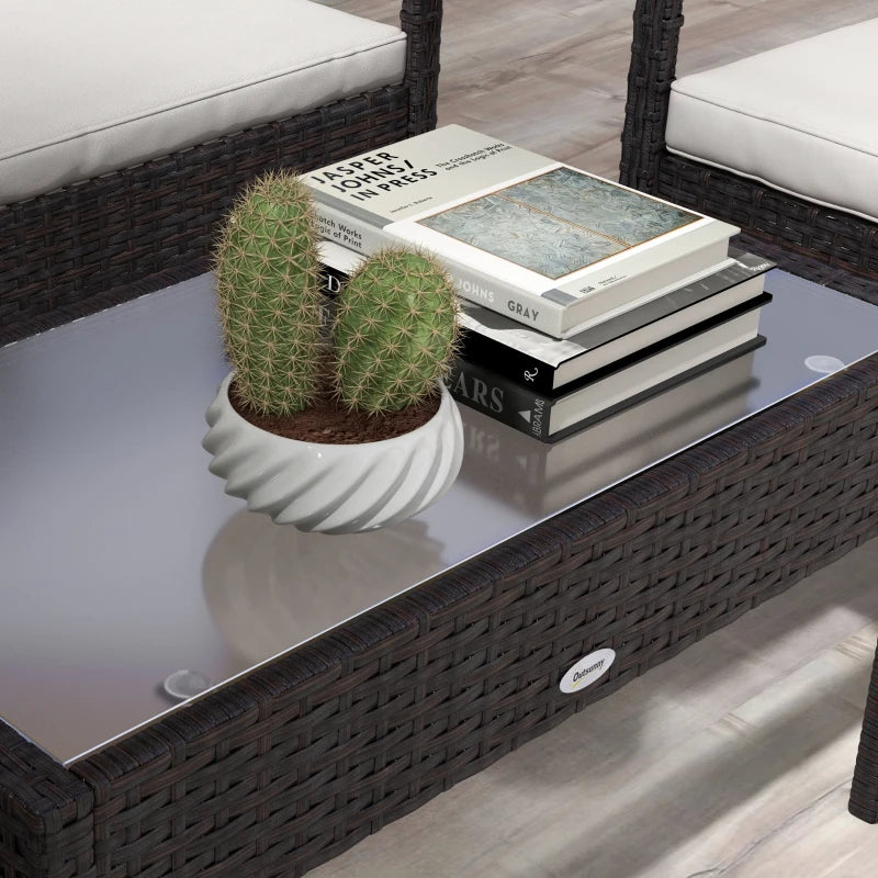 Ensemble de meubles de patio de 4 pièces avec canapé de causeuse, fauteuils, table en verre, canapé de conversation en osier extérieur,