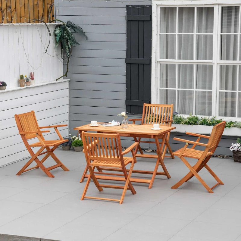 Ensemble de salle à manger de patio en bois 5 pièces pour 4 personnes, ensemble table et chaises de salle à manger, meubles de patio extérieurs pliants pour patio, cour et jardin, teck