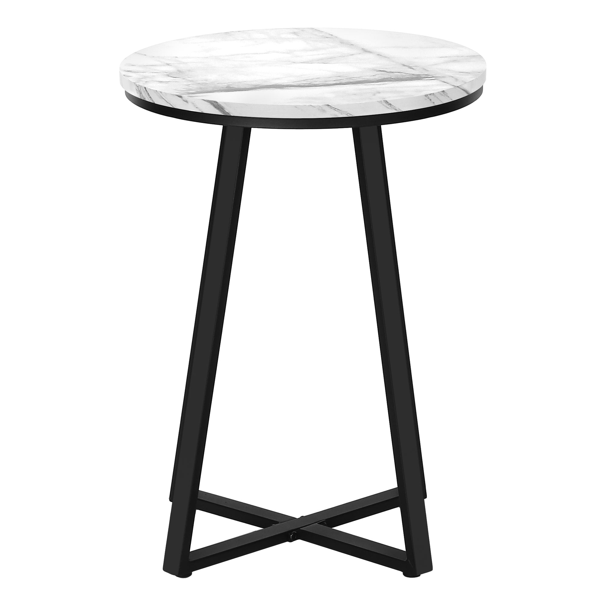 TABLE D'APPOINT - 22"H / MARBRE BLANC / METAL NOIR ( Meuble Mtl )