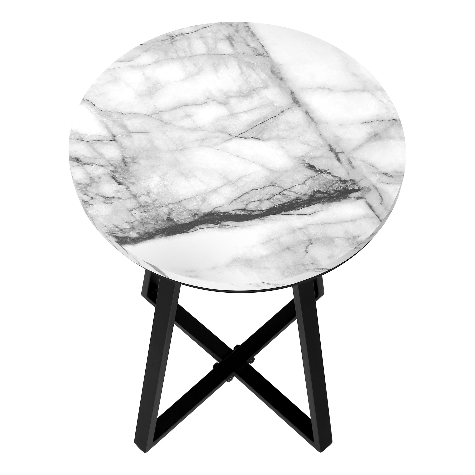 TABLE D'APPOINT - 22"H / MARBRE BLANC / METAL NOIR ( Meuble Mtl )