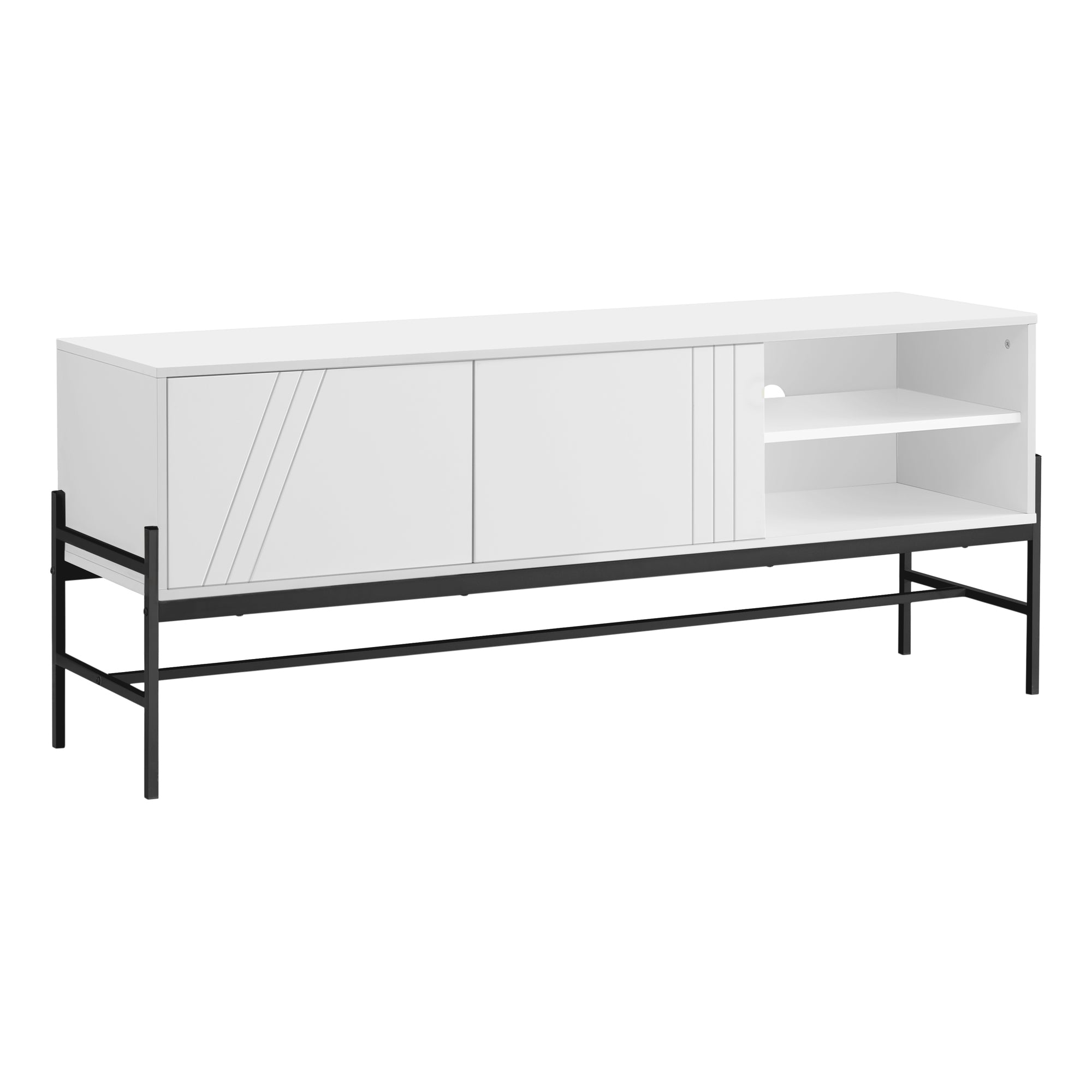 MEUBLE TV - 60"L / BLANC / MÉTAL NOIR AVEC RANGEMENT