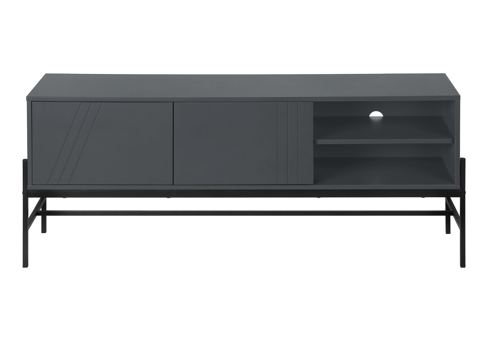 MEUBLE TV - 60"L / MÉTAL GRIS / NOIR AVEC RANGEMENT