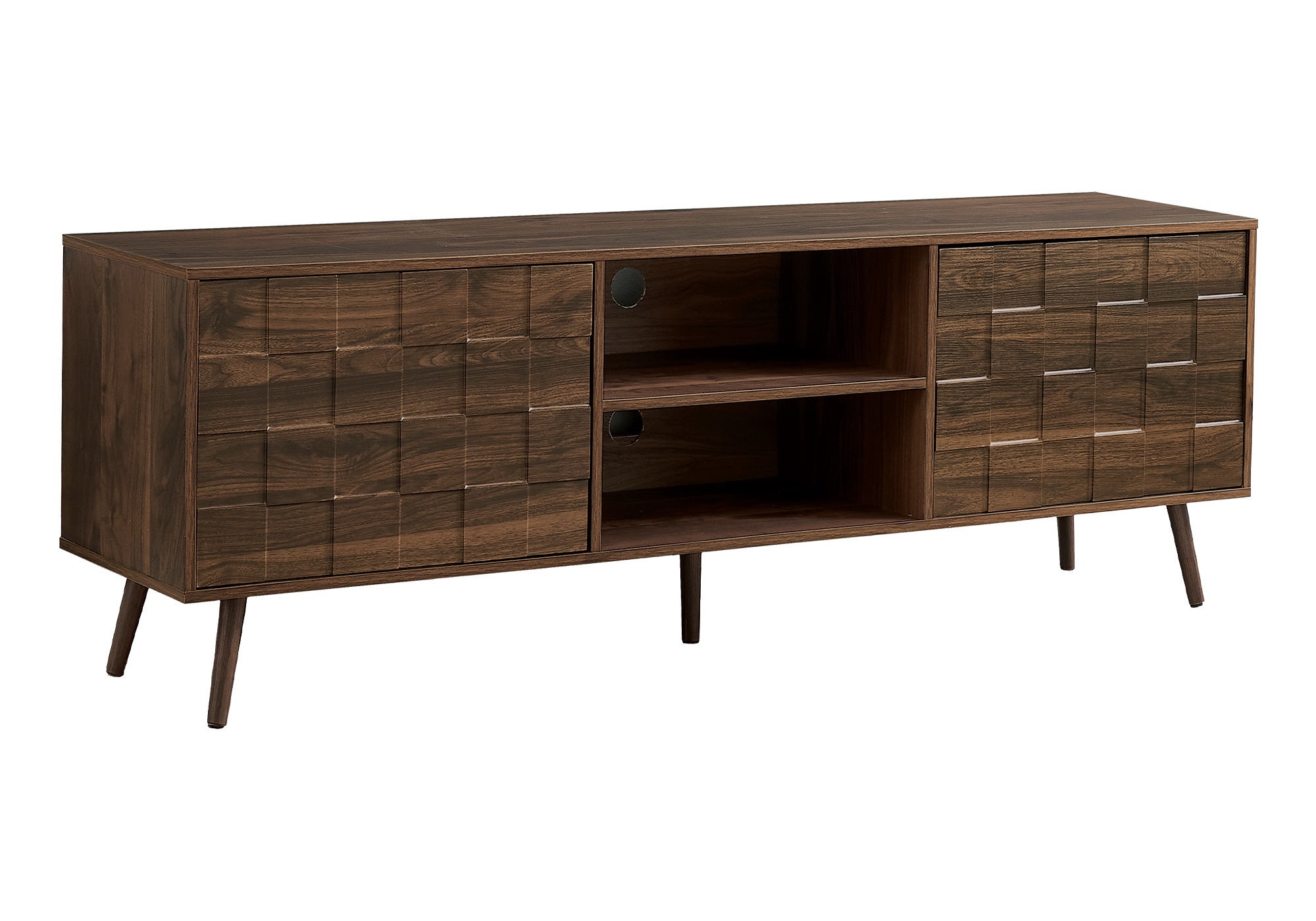 Meuble TV Noyer Foncé 72" — Console Mid-Century avec Rangement