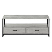 Console Média 48 Pouces Gris Aspect Bois avec Tiroirs Métal Noir