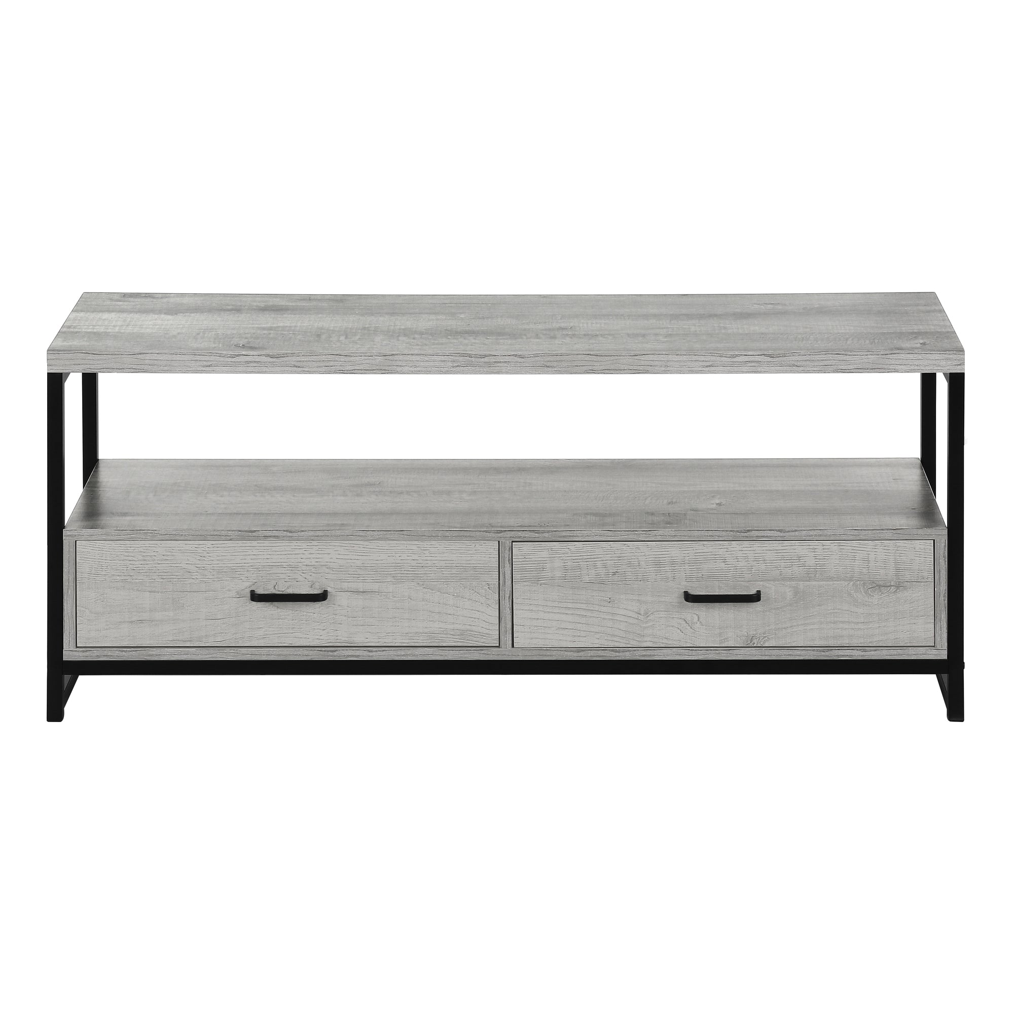Console Média 48 Pouces Gris Aspect Bois avec Tiroirs Métal Noir