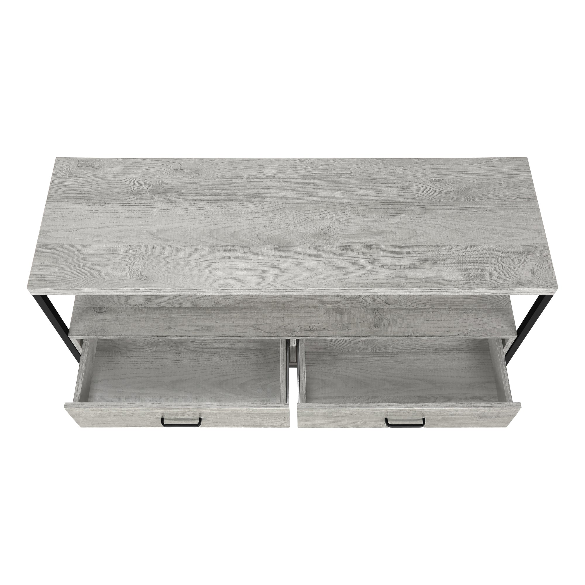 Console Média 48 Pouces Gris Aspect Bois avec Tiroirs Métal Noir