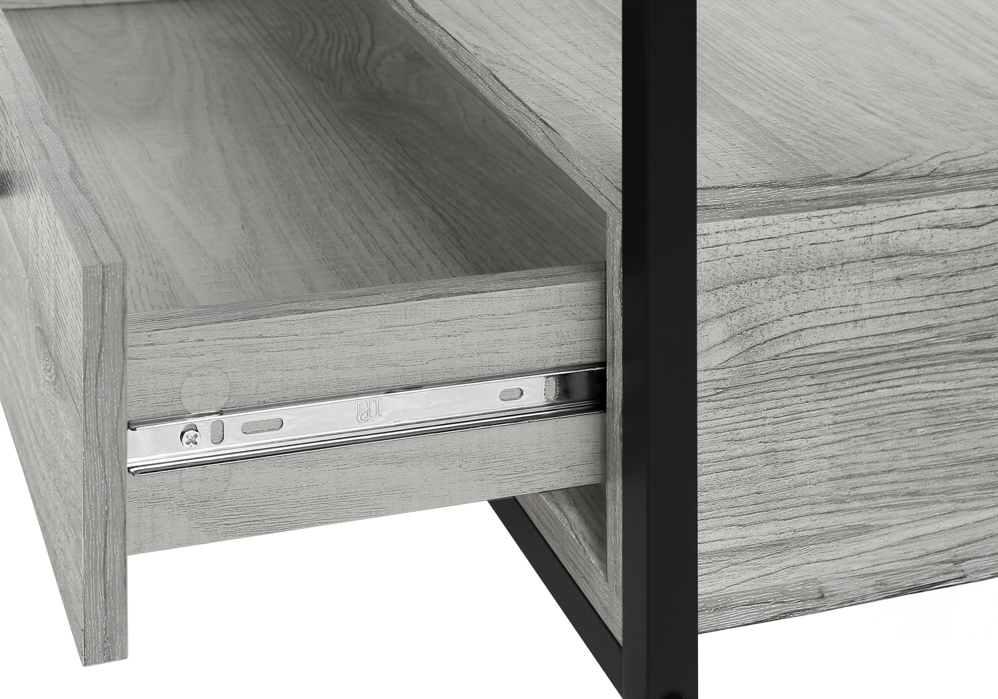 Console Média 48 Pouces Gris Aspect Bois avec Tiroirs Métal Noir