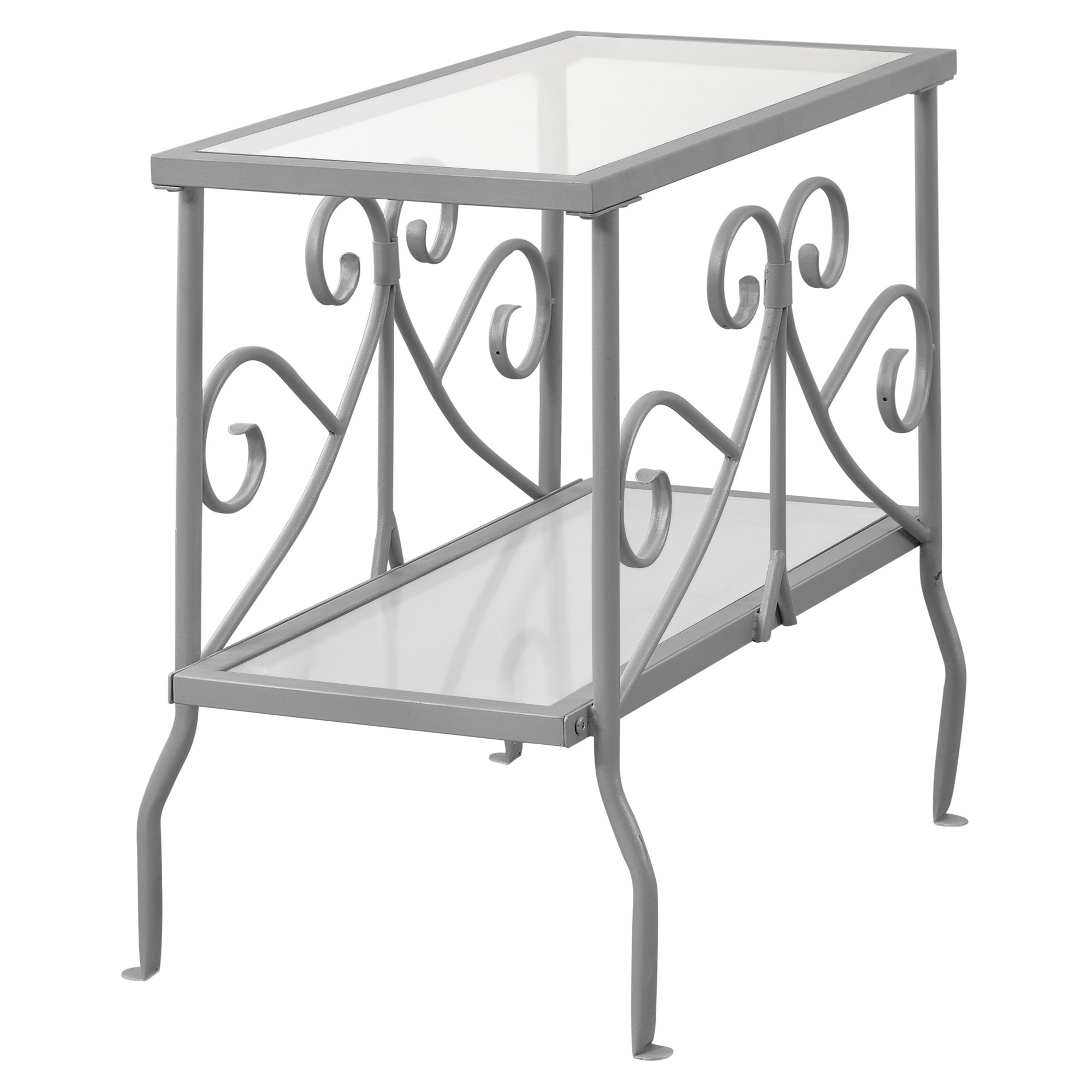 TABLE D'APPOINT - MÉTAL ARGENT AVEC VERRE TREMPÉ ( Meuble Mtl )