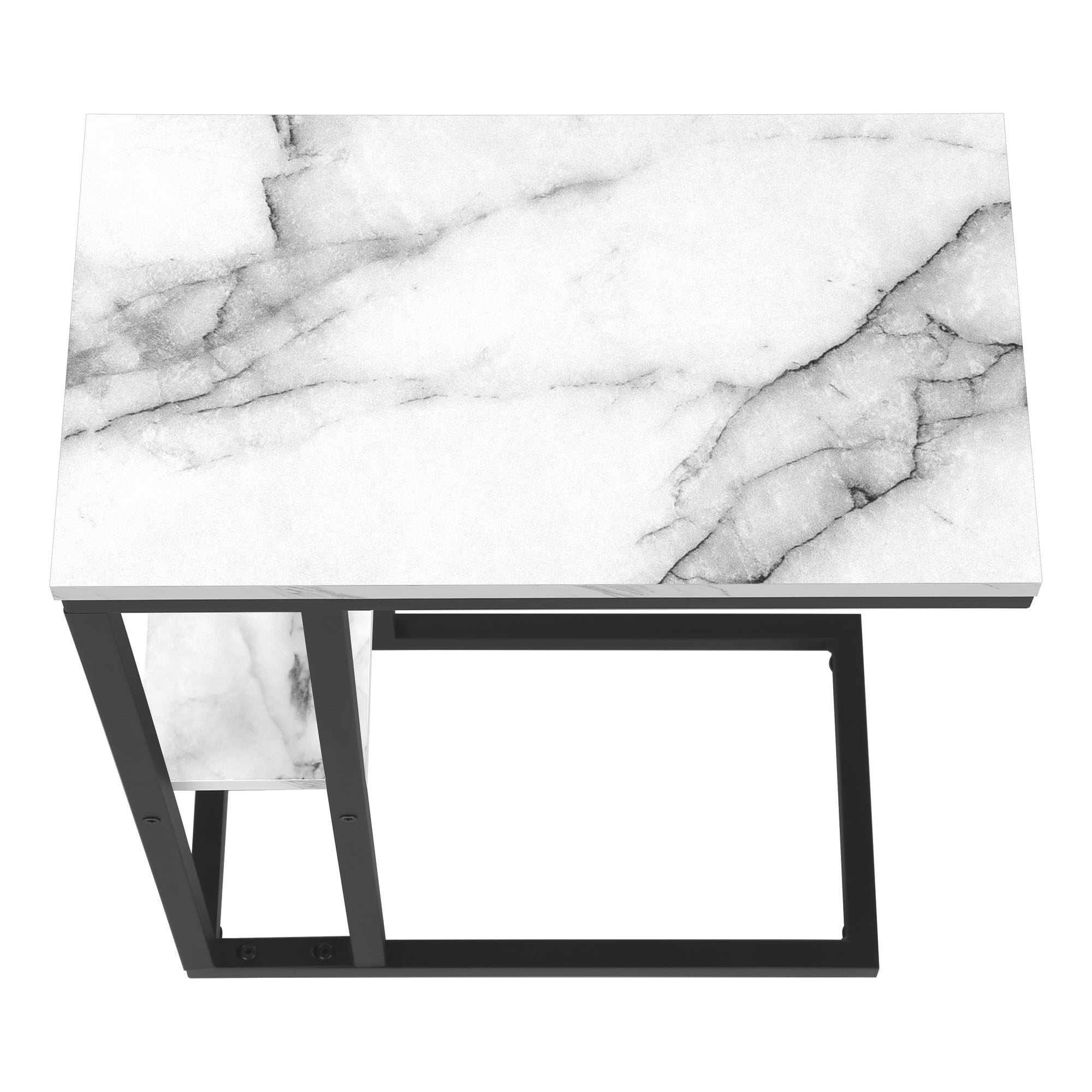 TABLE D'APPOINT - 25"H / MARBRE BLANC / MÉTAL NOIR