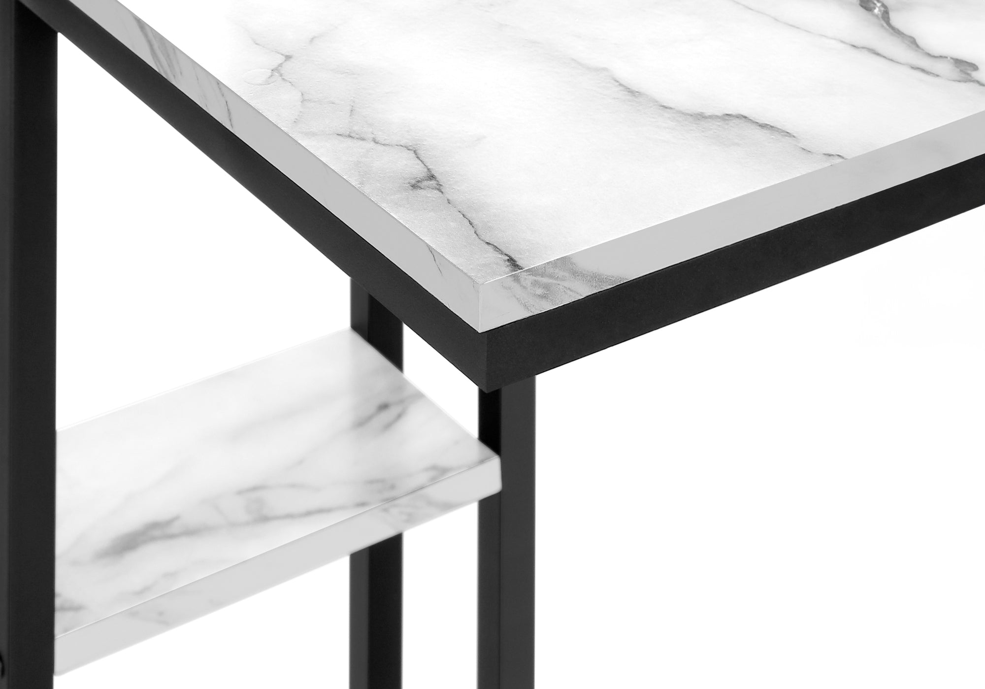TABLE D'APPOINT - 25"H / MARBRE BLANC / MÉTAL NOIR