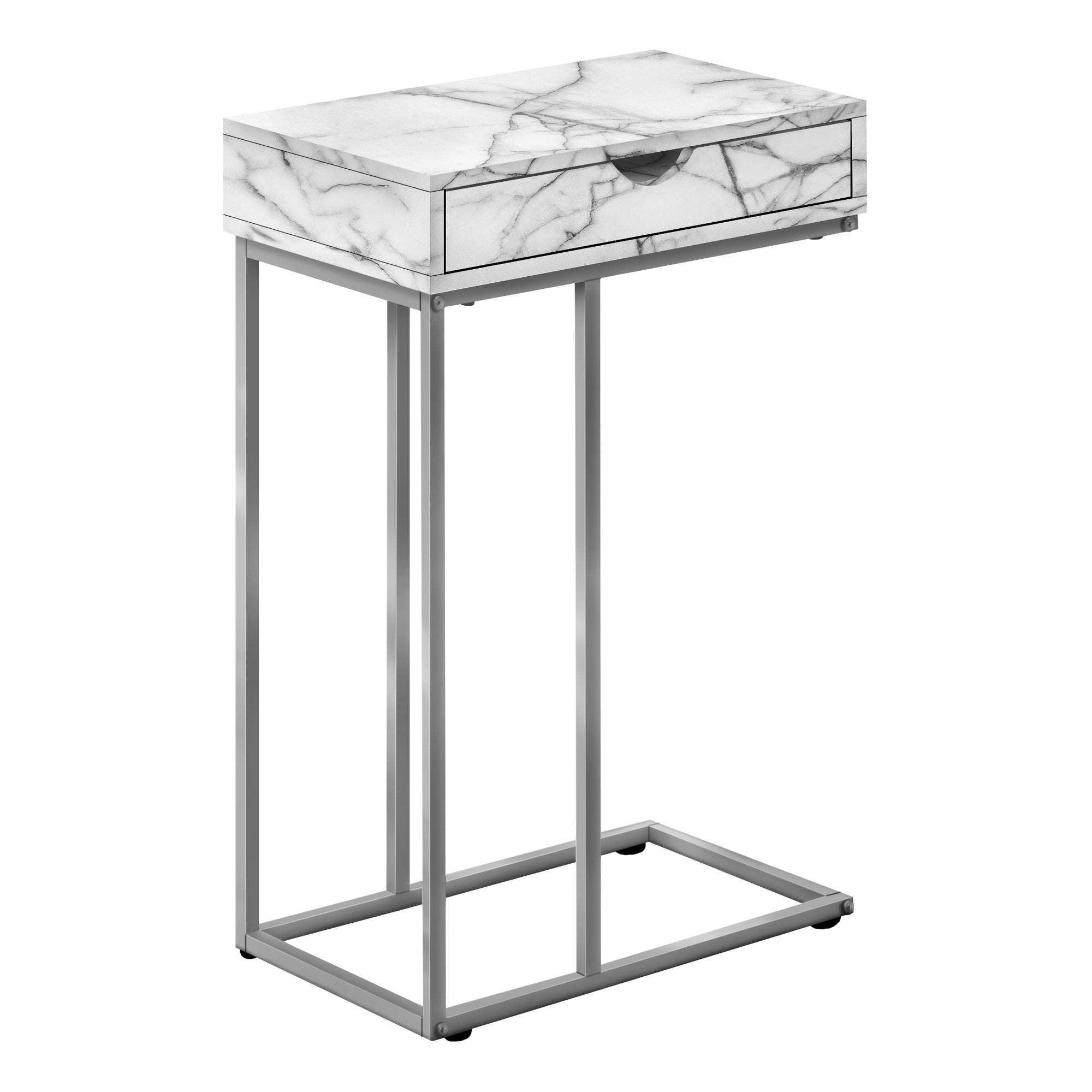 TABLE D'APPOINT - 25"H / MARBRE BLANC / METAL ARGENT ( Meuble Mtl ) 