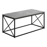 TABLE BASSE - 40"L / SIMILI PIERRE GRIS / METAL NOIR ( Meuble Mtl ) 