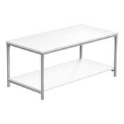 TABLE BASSE - 40"L / BLANC / METAL ARGENT ( Meuble Mtl )
