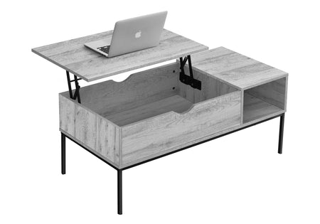 Table Basse Design avec Rangement - 107cm Gris / Piètement Métal Noir