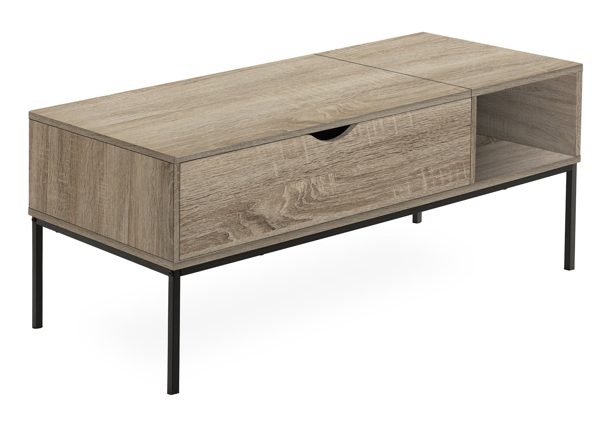 TABLE BASSE - 42"L / PLATEAU ÉLEVABLE TAUPE FONCÉ / MÉTAL NOIR