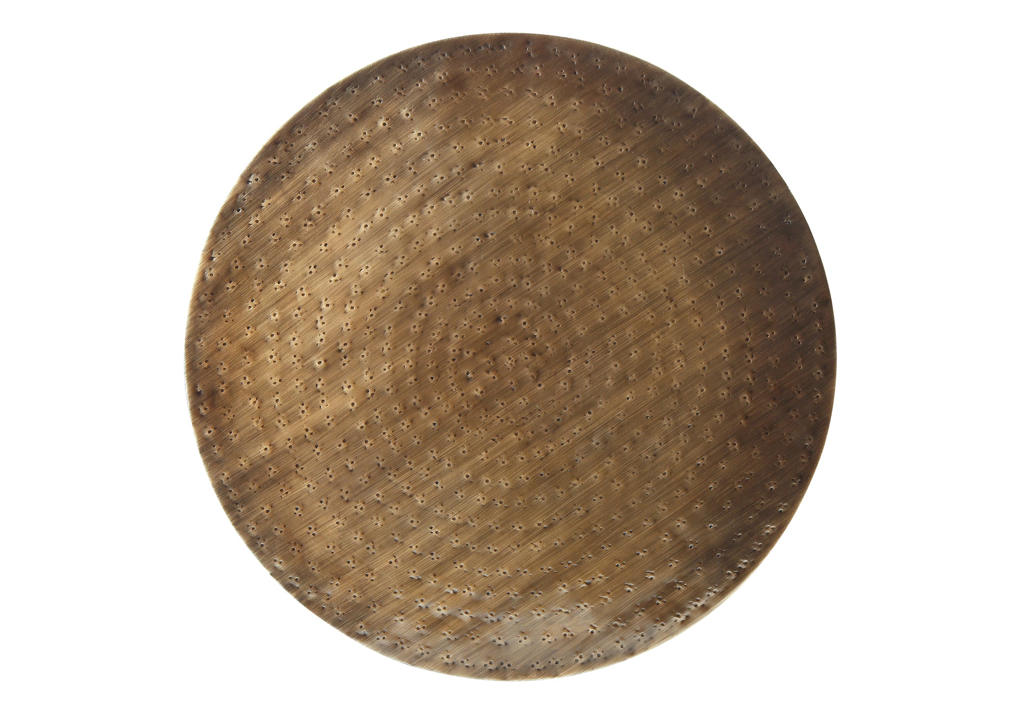 TABLE D'ACCENT - 22"H / EXTRÉMITÉ DU TAMBOUR EN FER CUIVRE ANTIQUE