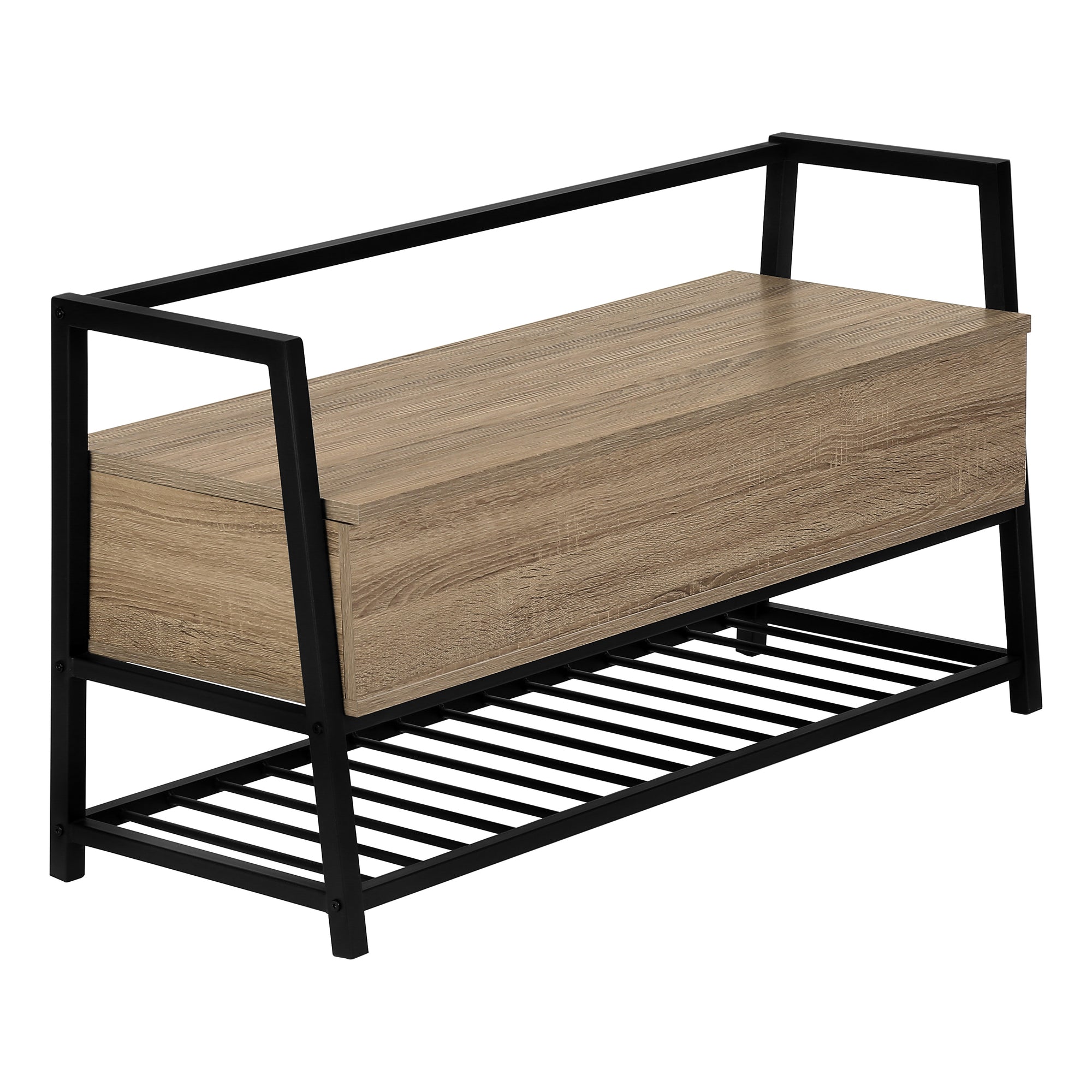 BANC - 42"L / RANGEMENT TAUPE FONCÉ / METAL NOIR ( Meuble Mtl ) 
